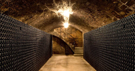 Inside the wine cellar, bottle storage.