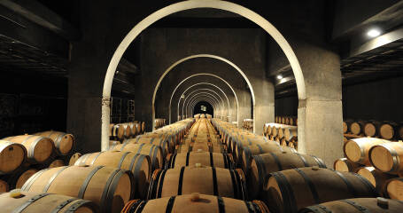 Imagen de barricas en el interior de la bodega.