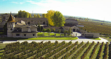 Luftaufnahme der Weinberge und des Weinguts