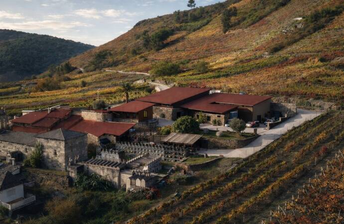Imagen desde el aire del exterior de la bodega y los viñedos