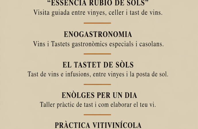 Wine tourism offerings at the winery